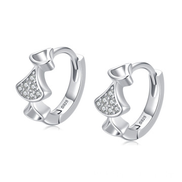 9255 Sterling Silver CZ Hoop Earrings Silver